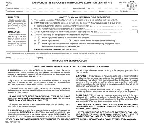 Massachusetts M 4 Form 2023 - Printable Forms Free Online