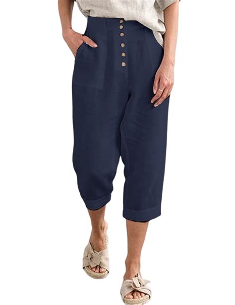 Arssm Capris Pants for Women Wide Leg Loose Linen Summer Pants with ...