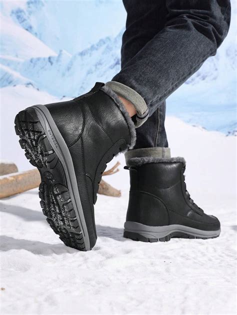 Men's Warm Lined Thick Hunting Boots, Outdoor Snow Camping Lace-Up ...