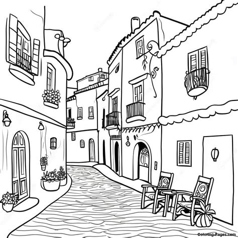 Charming Spanish Village Coloring Page | Coloring-Pages.com
