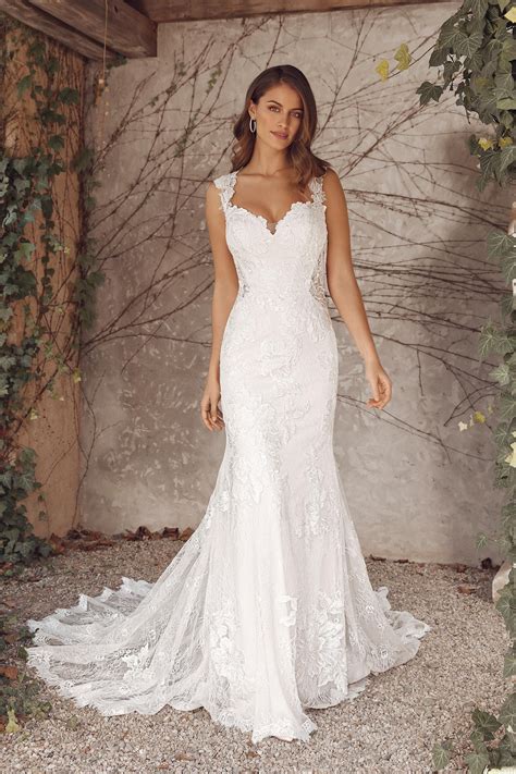 Alana: Lace Fit and Flare with Queen Anne Neckline and Illusion Sides ...