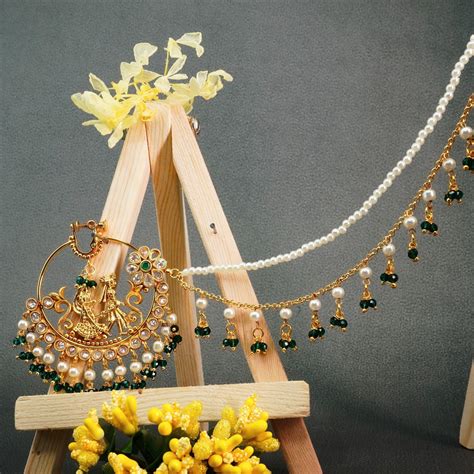 Gold Plated Nosepin / Nath with pearl hanging 9685N – Griiham