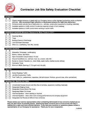 Contractor Job Site Safety Evaluation Checklist - Blank Fillable ...