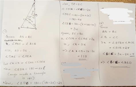 in the figure AB =AC is a point on AC and E on AB such that AD=ED=EC=BC ...