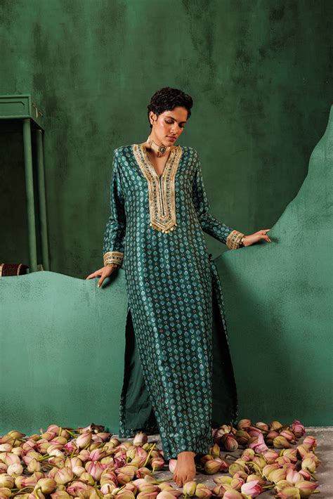 Emerald Green Print Kaftan - Festive Wear – Warra