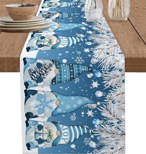 Amazon.com: Christmas Blue Table Runner-Cotton Linen-90 Inch Holiday ...