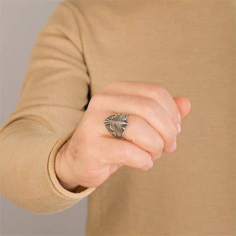Alparslan Seljuk Falcon Model Sterling Silver Mens Ring