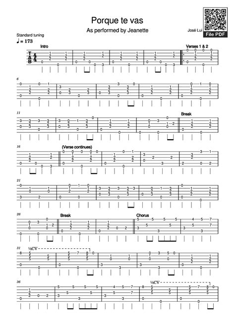 [Sheet] Porque te vas Guitar TAB PDF, chords Guitar TAB, mp4/midi