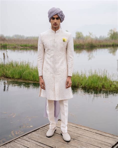 Latest designer sherwani set- Rupert Beige Sherwani Set