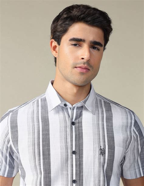 Buy Men Vertical Striped Pure Cotton Shirt Blue|U.S. Polo Assn. India