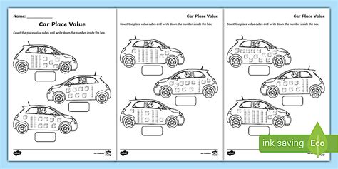 Car Place Value Activity Sheet (teacher made) - Twinkl