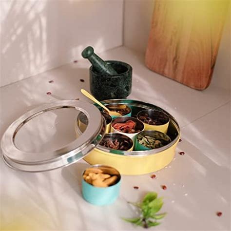Buy Elan SPICE BOX, 7 compartments, Stainless Steel, Yellow Online at ...
