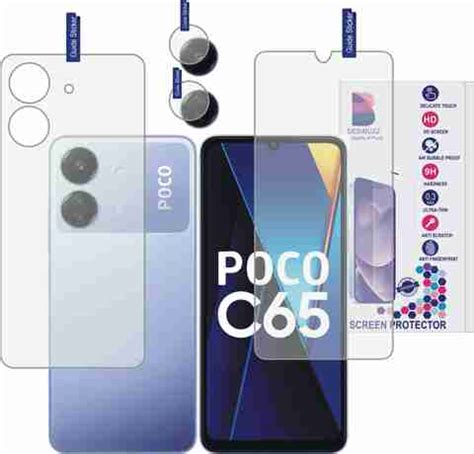 DESIBUZZ Front and Back Tempered Glass for POCO C65, (Flexible), camera ...