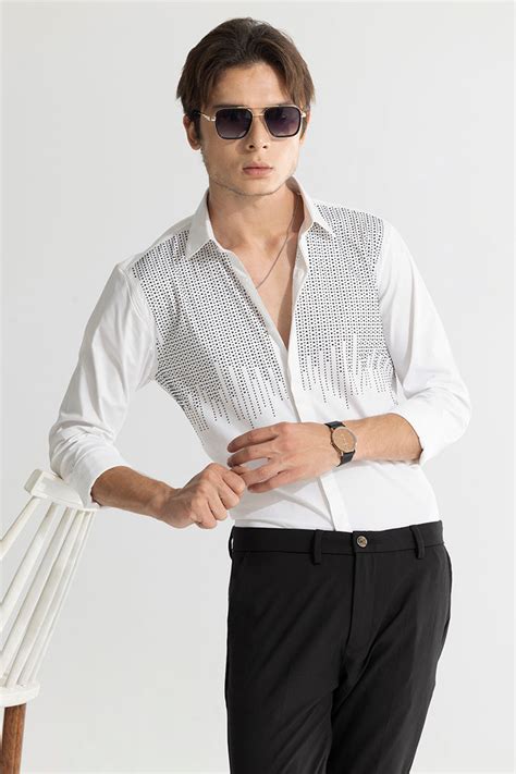 Buy Men's Dripping Beaded White Shirt Online | SNITCH