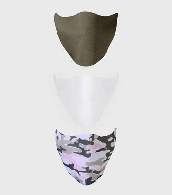 Girls 3 Pack White Camo Reusable Face Coverings | New Look