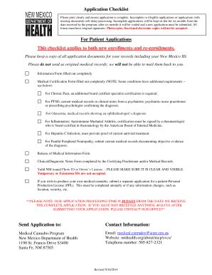 Fillable Online nmhealth Application Checklist For Patient Applications ...