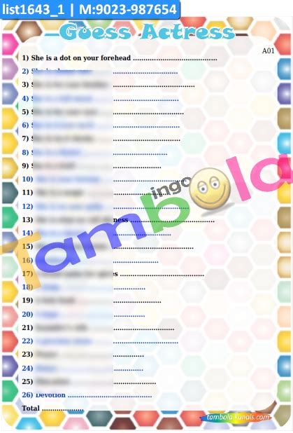 Guess Actress Paper Games in Celebrity theme