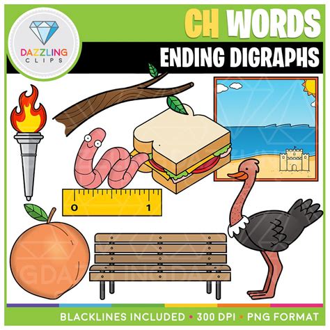 Ending Digraphs CH Words Clip Art | Ch words, Digraph, Words