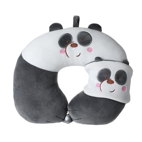 MINISO Panda Neck Travel Pillow, Soft Plush Stuffed Animal Design, Grey ...