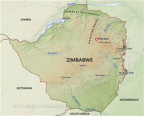 Zimbabwe Physical Map