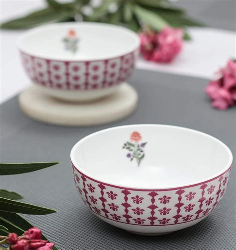 India Circus Fine Ceramic Floral Prints Bowls/Katori/Snack Bowls - Set ...