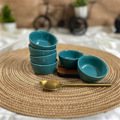 Buy CERAMIC DINING Eurasian Teal Green Ceramic 50ml Dip Bowls Set of 6 ...