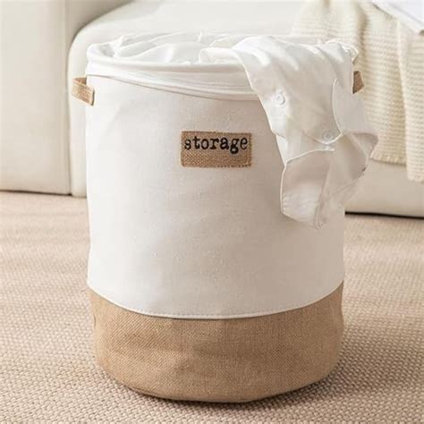 Round Collapsible Folding Laundry Basket for Clothes with Lid, White-B ...