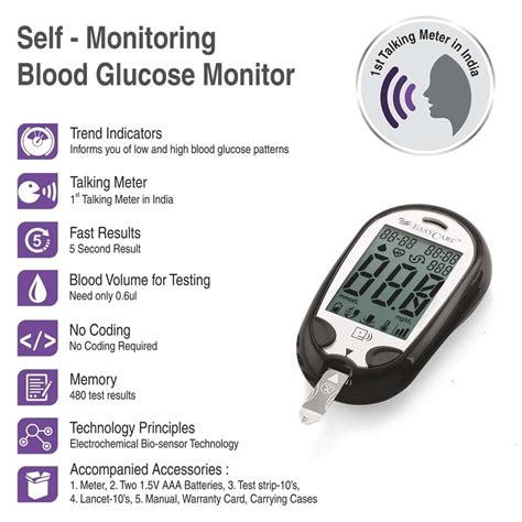 Buy EASYCARE (GERMAN TECH.) TALKING BLOOD GLUCOSE MONITOR WITH 50 ...