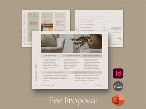 Interior Design Fee Proposal Template - Canva Powerpoint Adobe Indesign ...