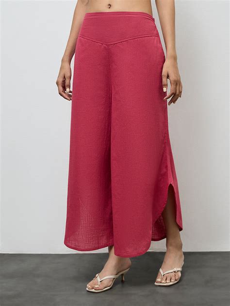 Buy Utsa Pink Solid Cotton Palazzos from Westside