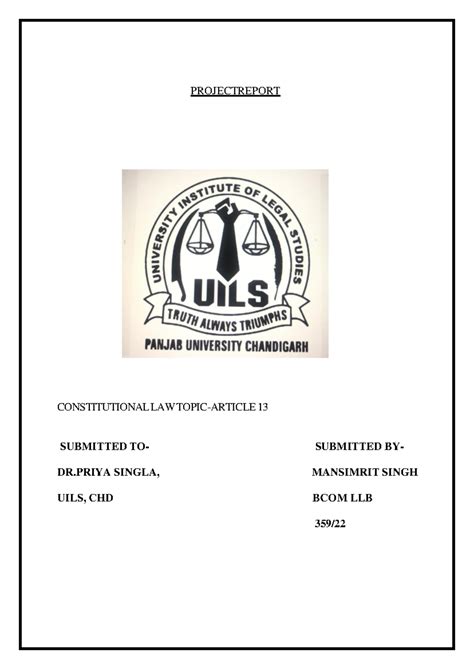 Mansimrit Singh 359:22 article 13 - PROJECTREPORT CONSTITUTIONAL LAW ...