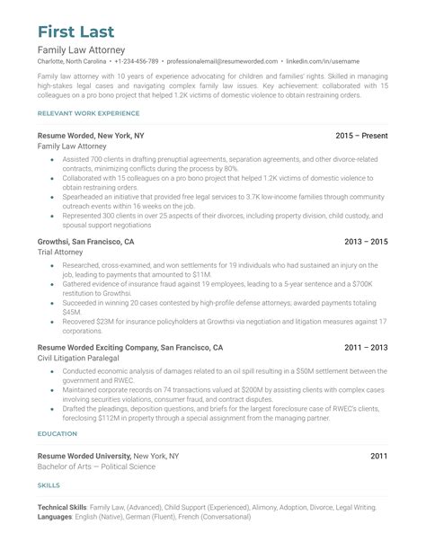 Entry-Level Attorney Resume Example for 2023 | Resume Worded