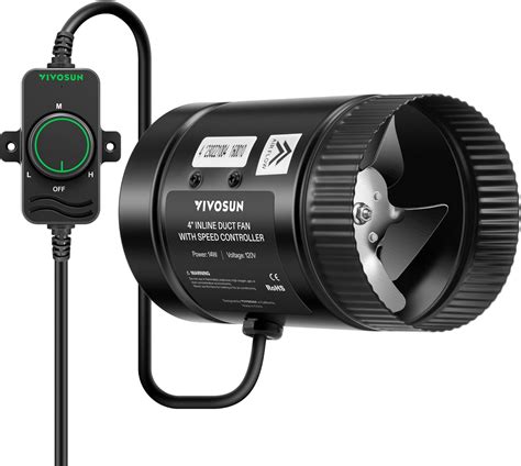 Amazon.com: VIVOSUN Inline Booster Duct Fan 4” 106 CFM with Speed ...