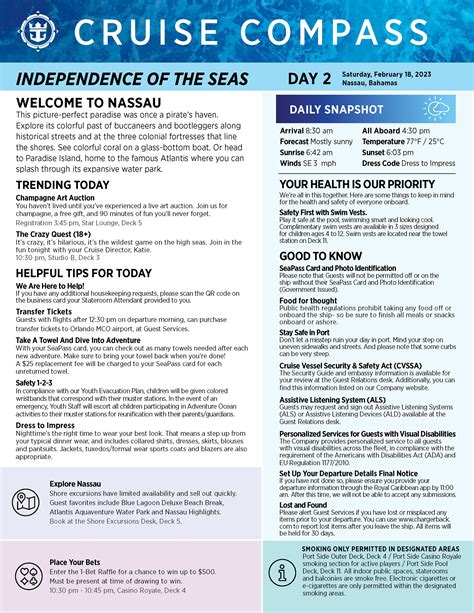 Royal Caribbean - Independence of the Seas, Cruise Compass (3 Nights ...