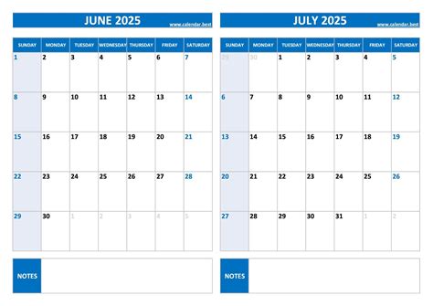 Printable June and July 2025 Calendar - Free PDF & JPG Downloads
