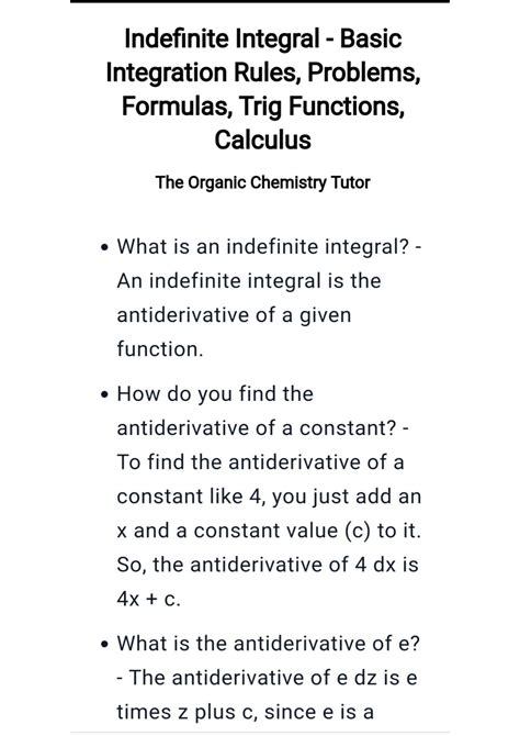 Image result for Indefinite Integral Rules