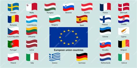 Flaggen der Länder der Europäischen Union und EU-Flaggen | Premium Vektor