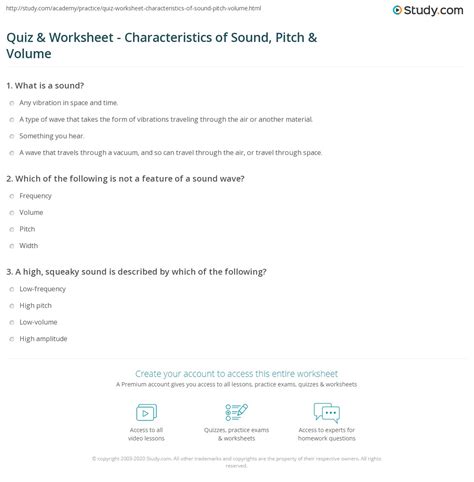 Quiz & Worksheet - Characteristics of Sound, Pitch & Volume | Study.com
