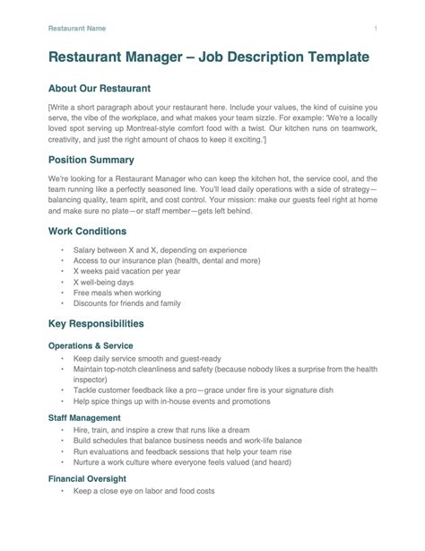 Restaurant Manager Job Description Template - Agendrix