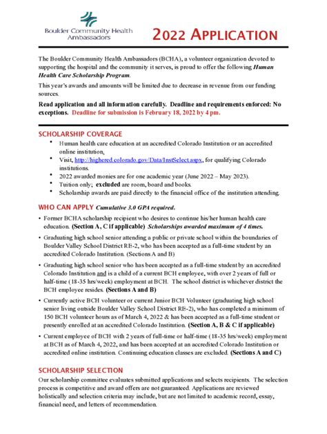 Fillable Online What We DoBCH Ambassadors - Boulder Community Health ...