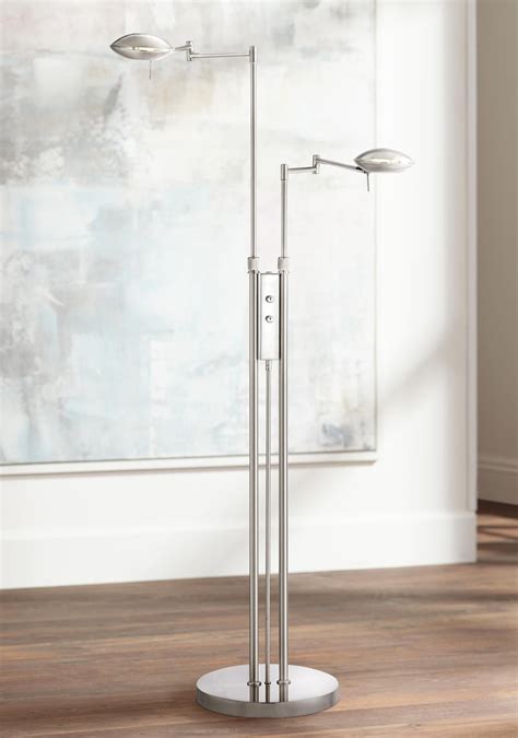 Possini Euro Journey Satin Nickel Swing Arm LED Floor Lamp - #6V800 ...