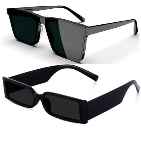Buy Sheomy Unisex Retro Black Square Lightweight Sunglasses with UV ...
