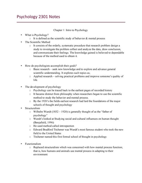 Psychology 2301 Notes - Psychology 2301 Notes Chapter 1: Intro to ...