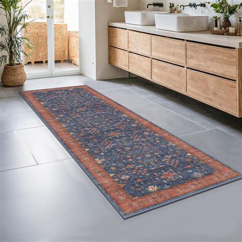 Amazon.com: Navy Blue Washable Bathroom Runner Rug 2x6 Non Slip Long ...