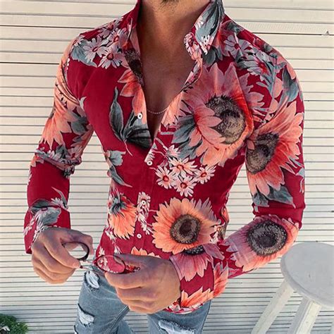 Men Long Sleeve Flower Shirt | Long Sleeves Shirts Roses | Men's Long ...
