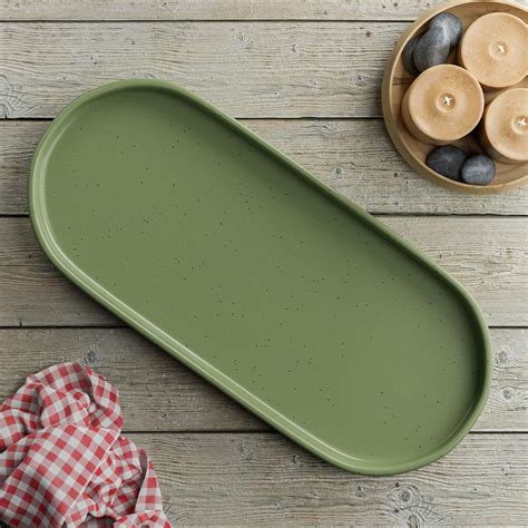 Buy The Earth Store Olive Green Oval Ceramic Platter Plates for Serving ...