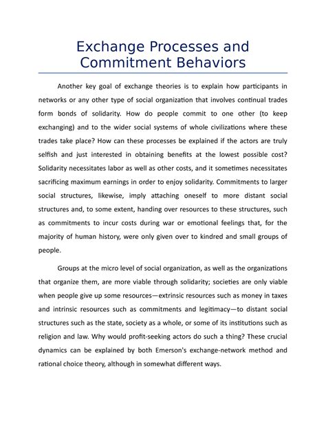 Exchange Processes and Commitment Behaviors - B.A. Hons Social Sciences ...