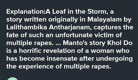 leaf in the storm short story summary by lalithambika anthorjanam ...