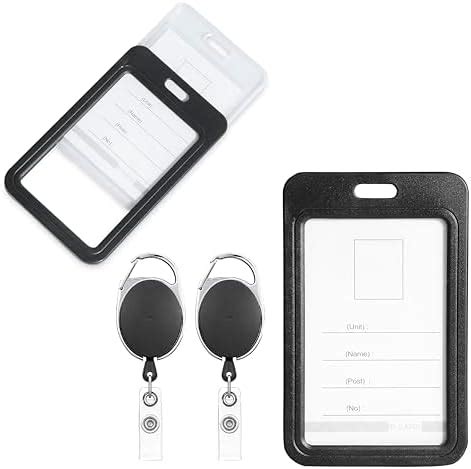 GLUN® Pack 2 Sliding Badge Holder Hard Black Vertical Plastic Card Case ...