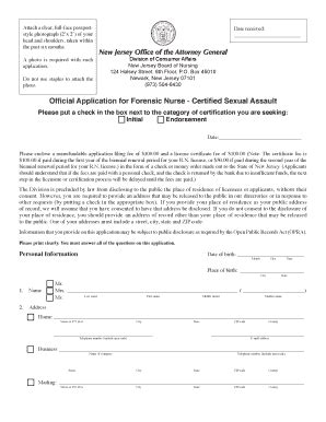 NJ Official Application For Forensic Nurse Examiner - Certified Sexual ...
